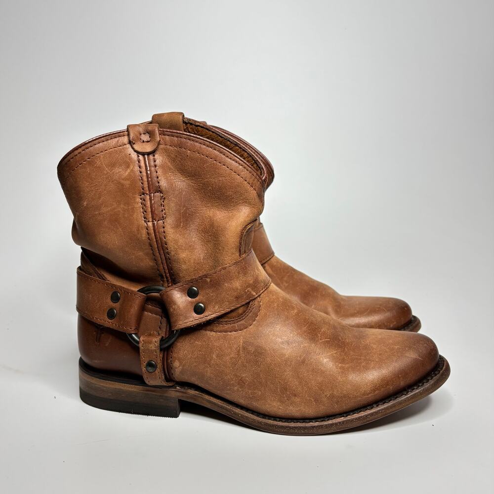Frye Wyatt Harness Short Leather Boots in Cognac